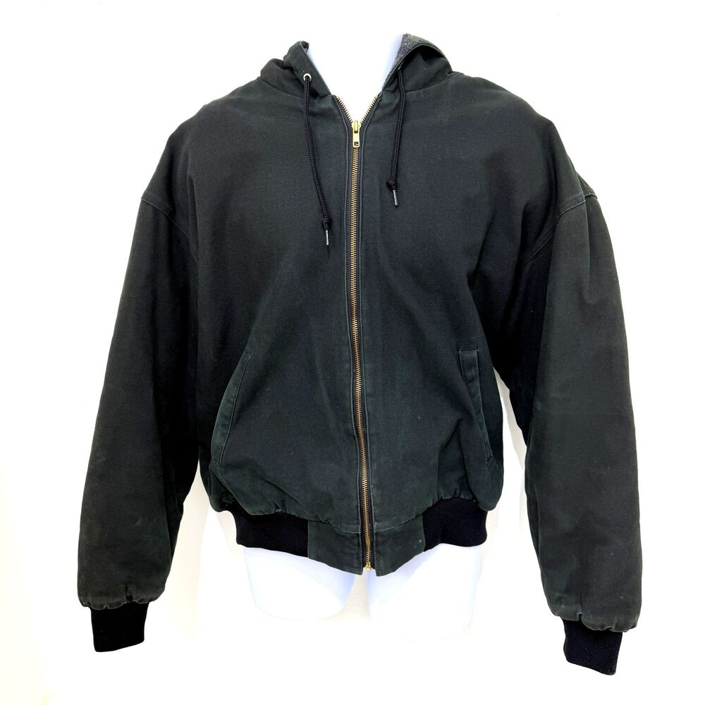 Vintage 1996 Swingster Canvas Work Jacket Large Made in USA Zip Hood Flannel
